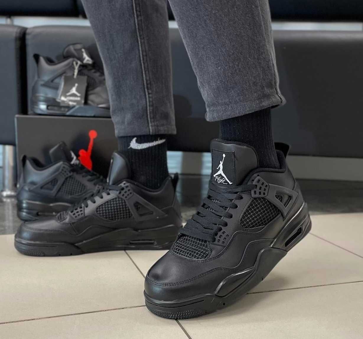 Кроссовки Мужские Найк Air Jordan Retro черные кожаные Nike