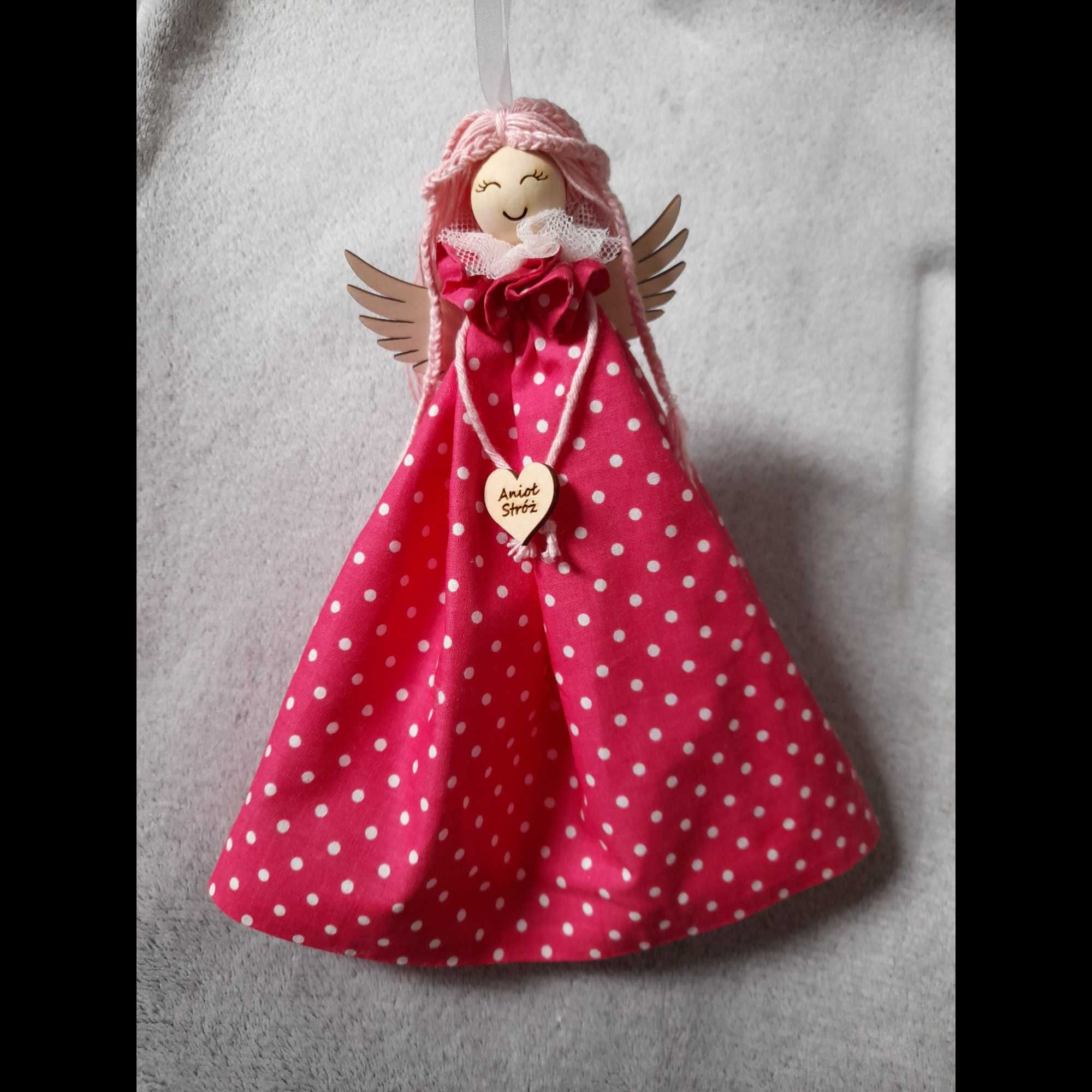 Anioł Stróż Róża w kropki prezent chrzest handmade ręcznie robiony
