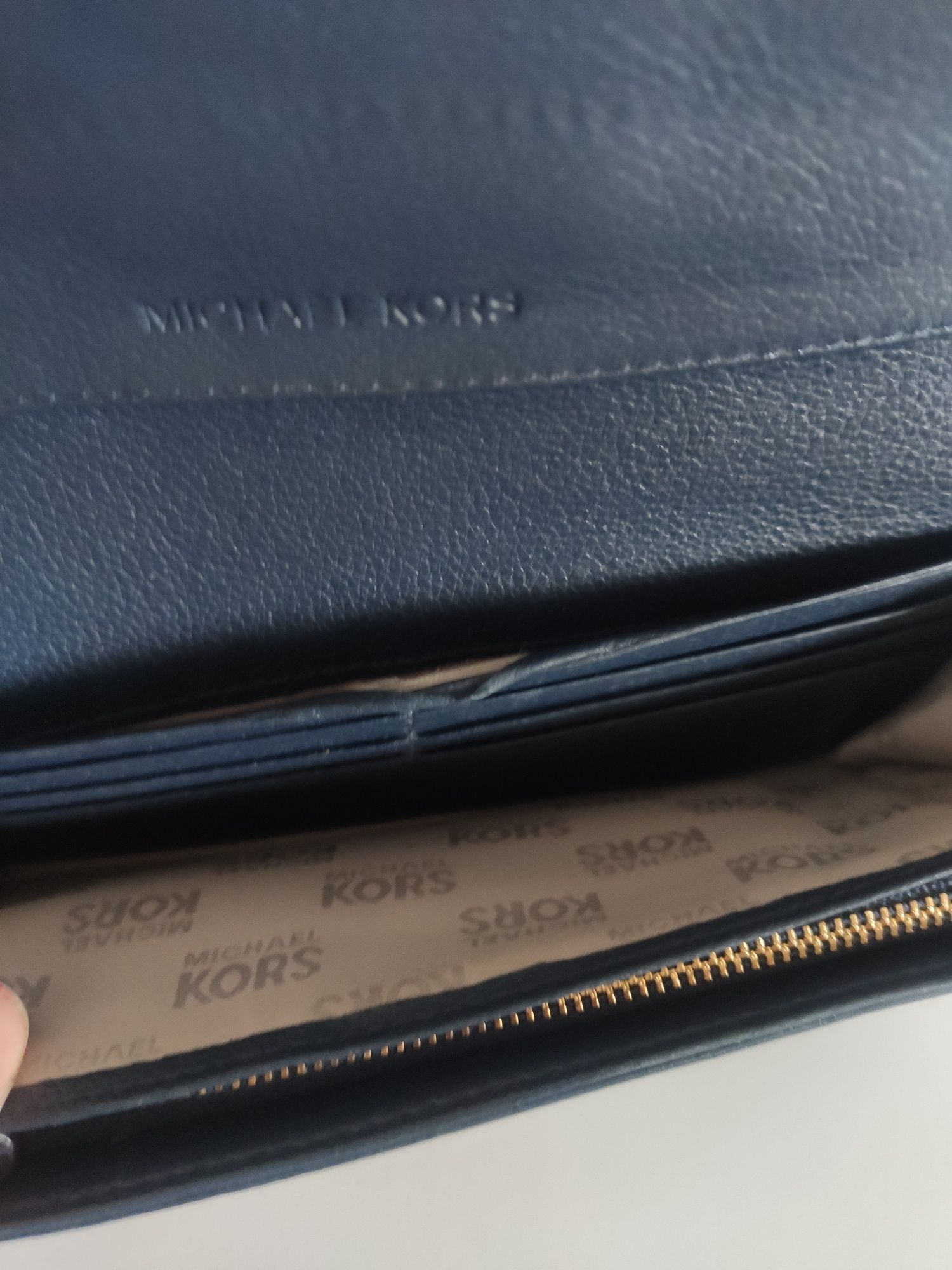 Michael Kors piękny, granatowy portfel ze skóry naturalnej
