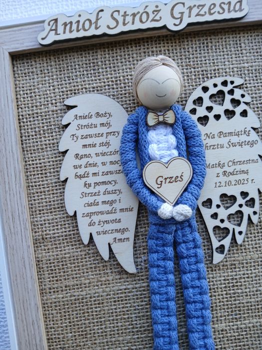Pamiątka chrztu świętego dla chłopca ramka na chrzciny aniołek