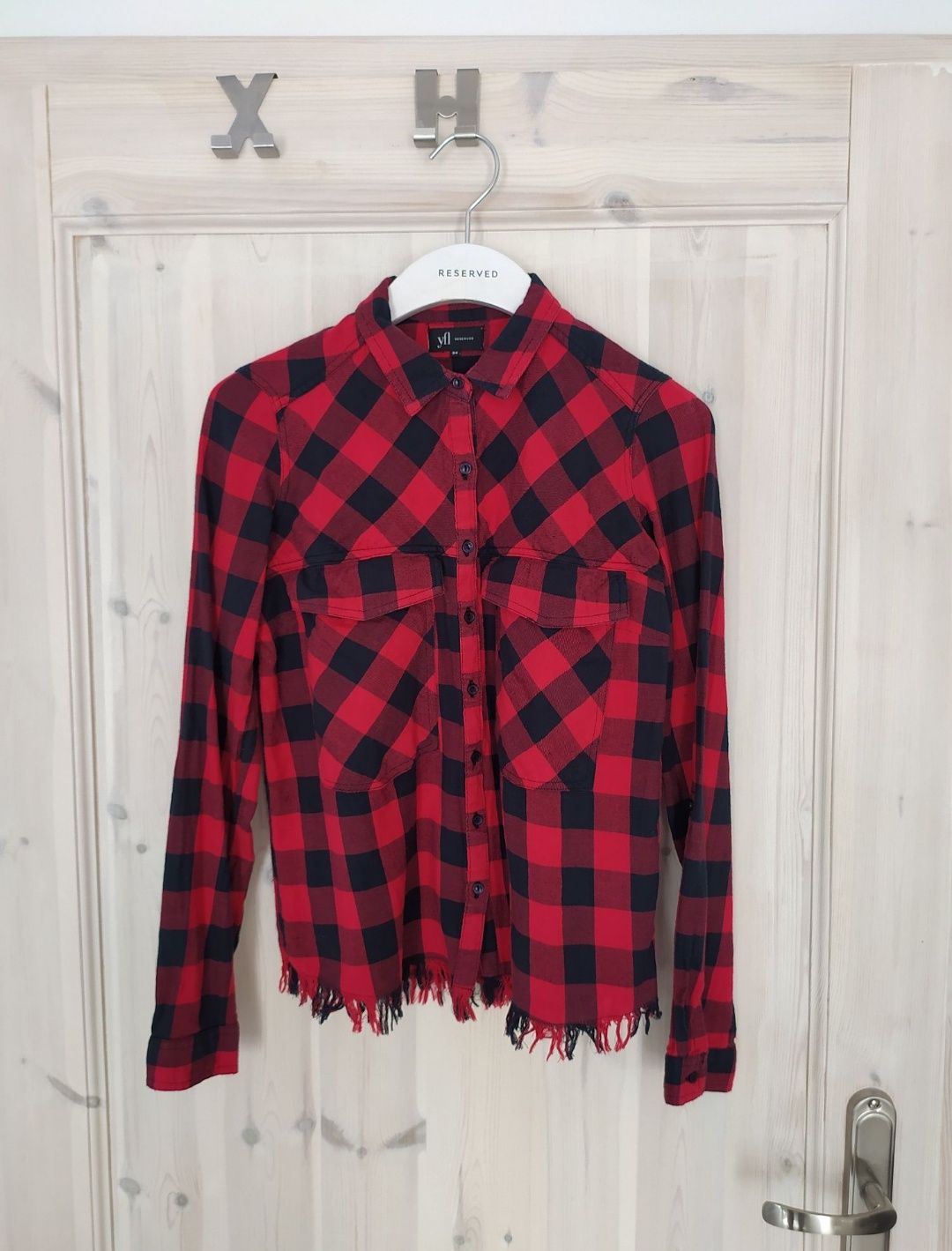 Czerwono czarna flanelowa koszula w kratę kraciasta Reserved 34 xs