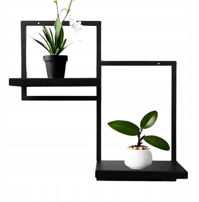 NOWY Kwietnik Loft Wiszący Metalowy Czarny 2półki Premium ścienny
