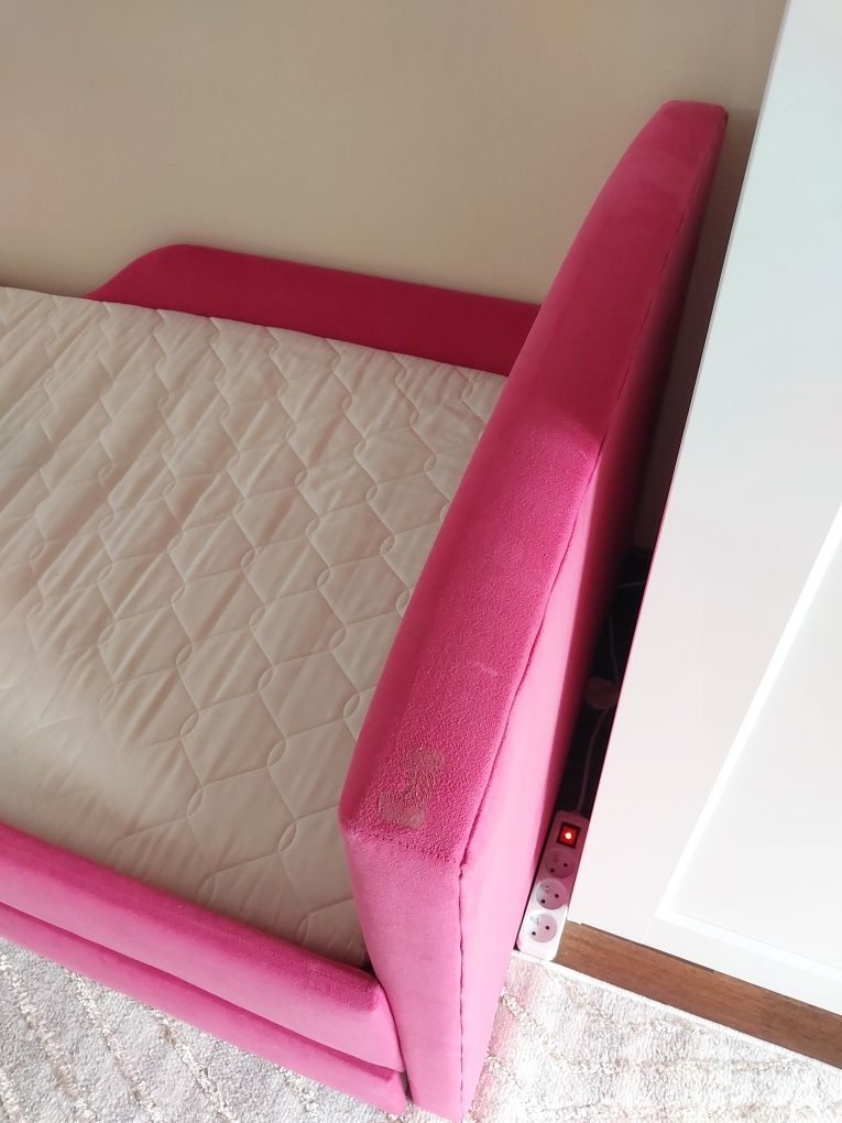 Łóżko tapicerowane 160x80 z materacem dla dziewczynki różowe pojemnik