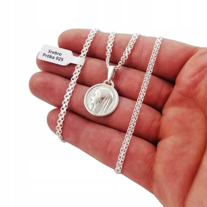 Srebrny łańcuszek bismark+Matka Boska pr. 925 50cm GWARANCJA PREZENT