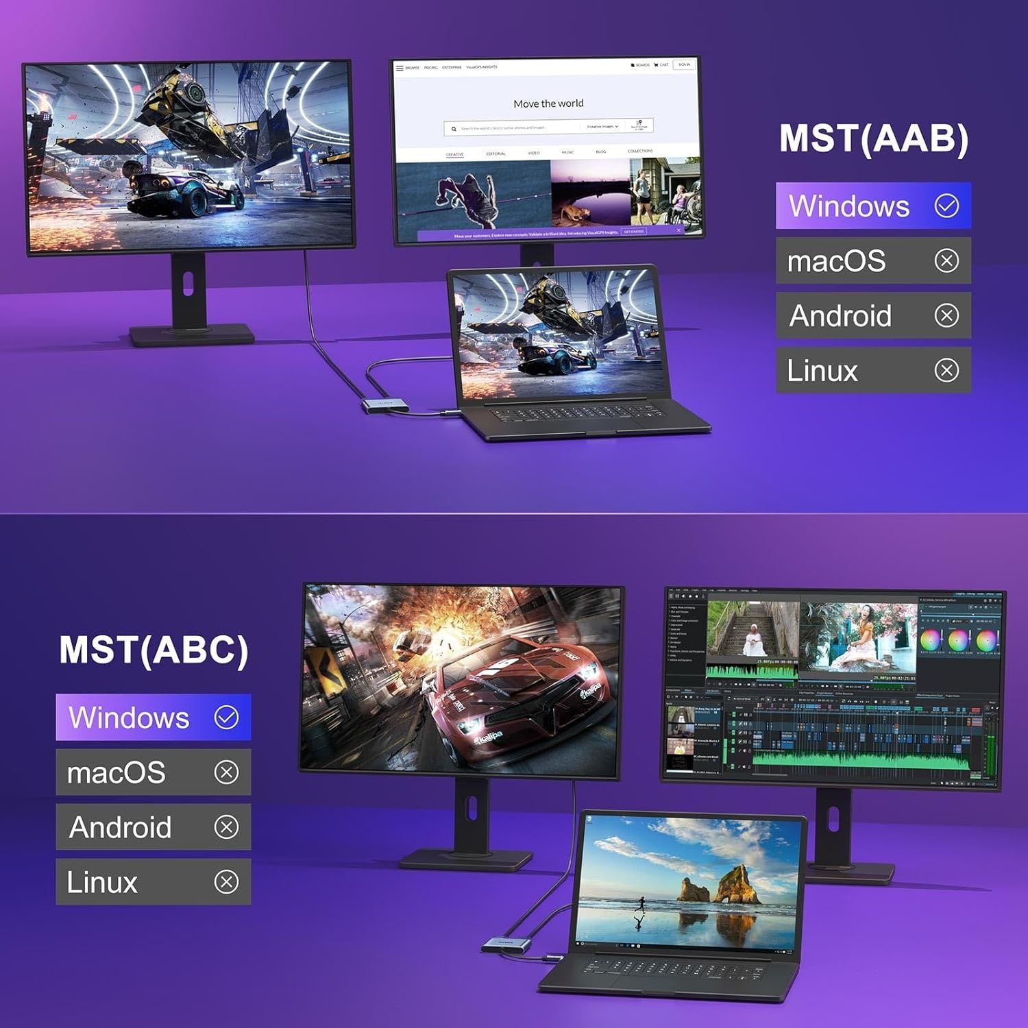 Адаптер USB C на два HDMI 4Kа60hz, розгалужувач типу C на HDMI для ро