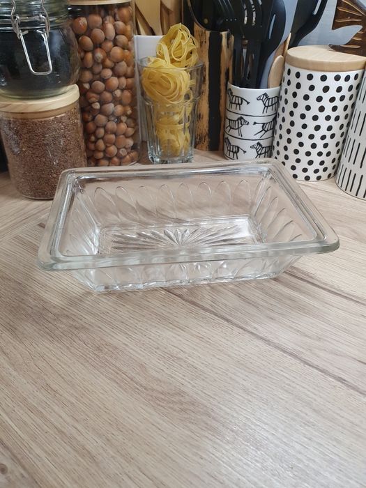 Szklana misa śledziowka stara taca PRL półmisek szkło