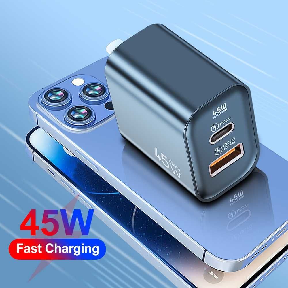 Szybka Ładowarka Sieciowa 45W do telefonu 1xUSB 1xUSB-C