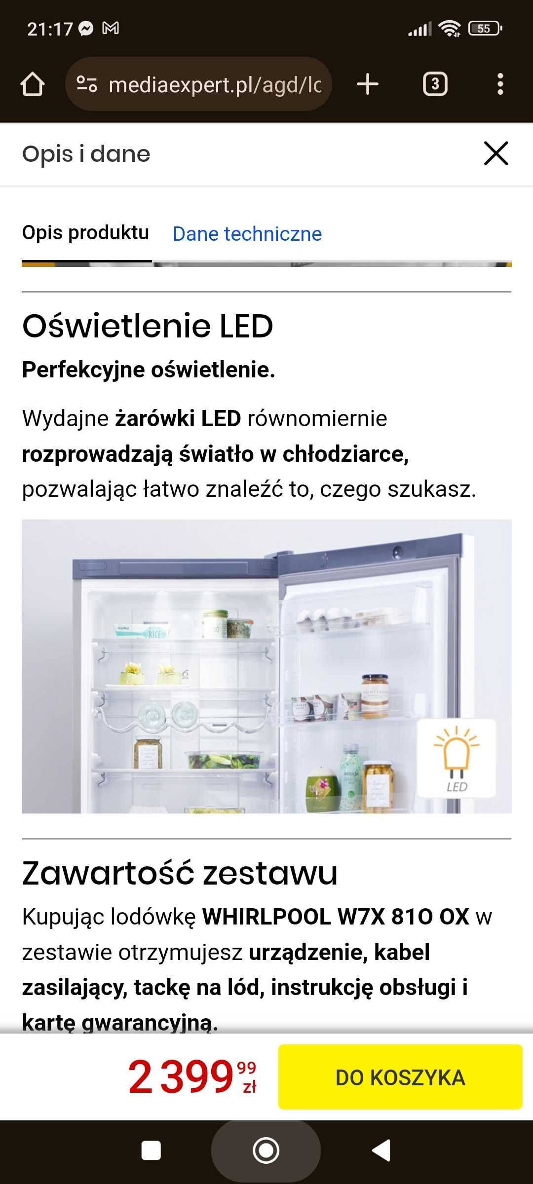 Lodówka WHIRLPOOL W7X 81O OX No frost 191.2cm Srebrna