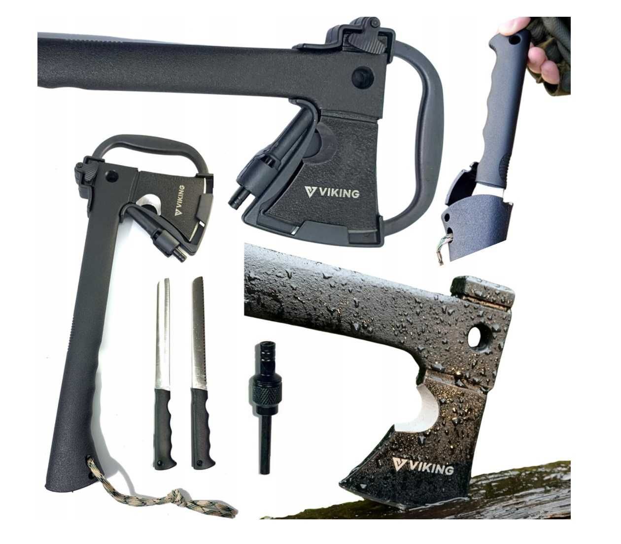 SIEKIERA taktyczna SURVIVAL VIKING kemping ZESTAW krzesiwo + NOŻE
