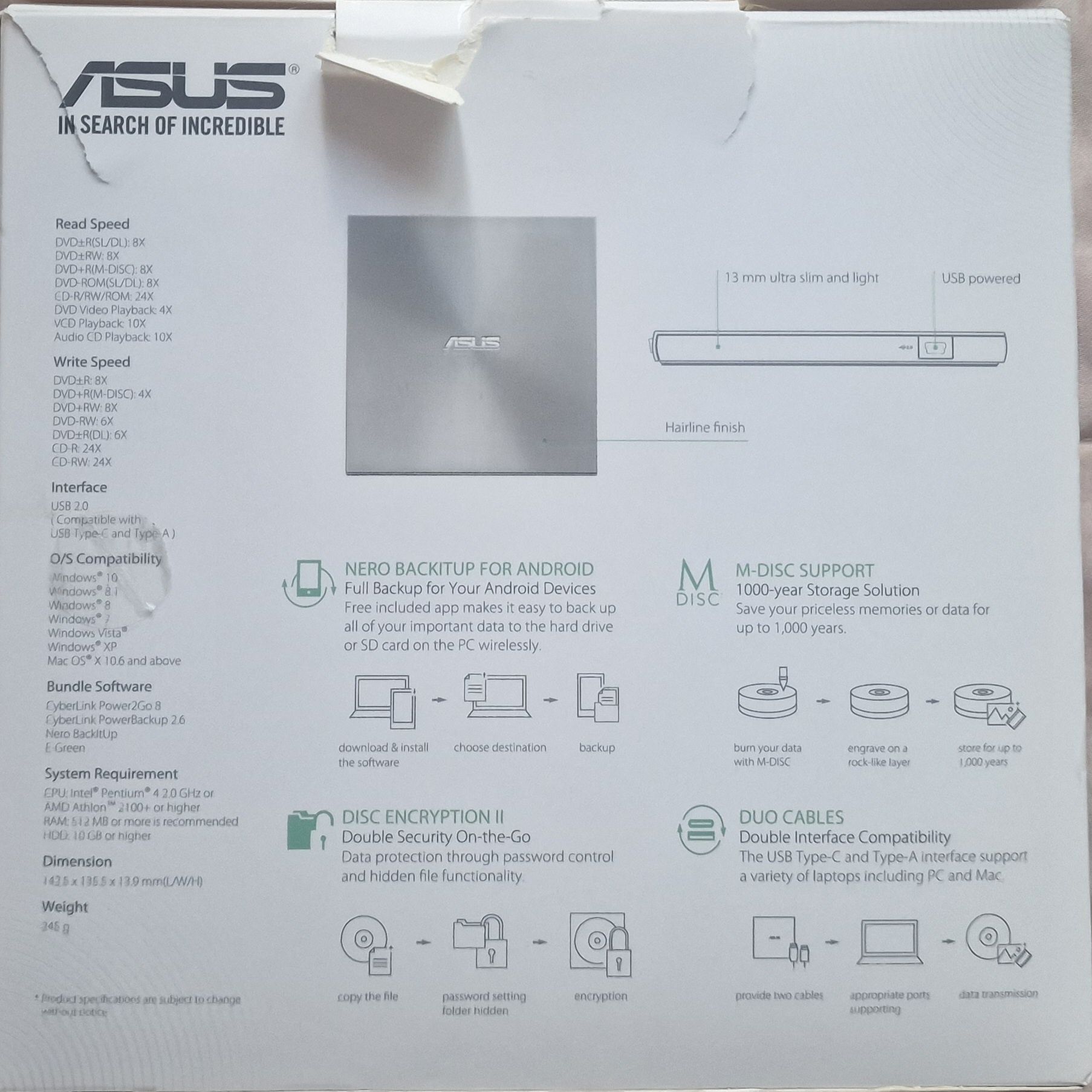 Nagrywarka DVD zewnętrzna Asus SDRW-08U9M-U