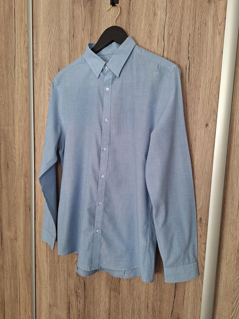 Niebieska gładka koszula slim fit męska H&M rozmiar M