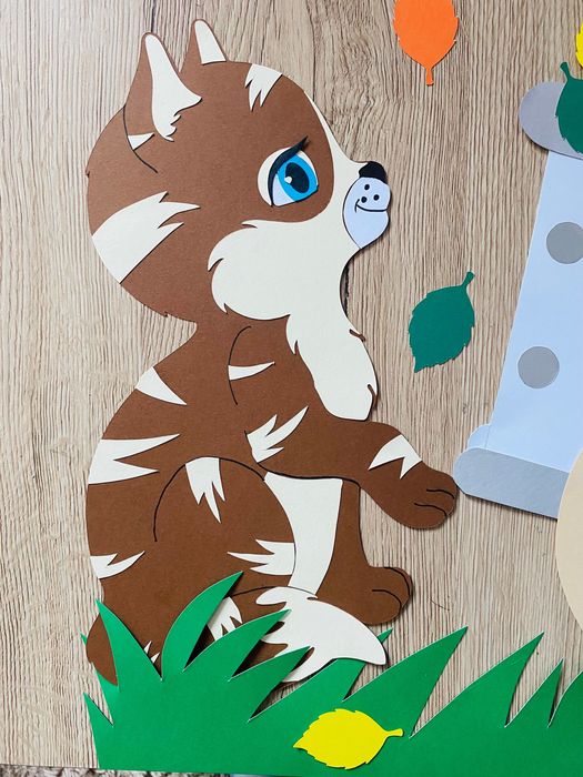 Dekoracja przedszkole szkoła kotki jesień ogród taczka