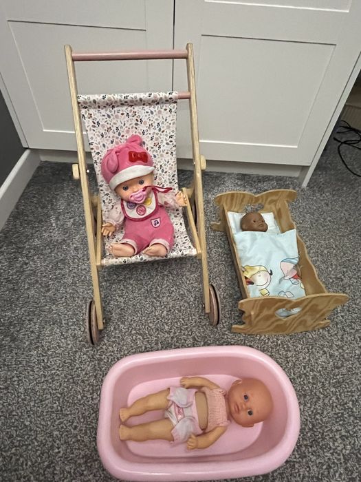 Wózek dla lalek, kołyska i wanienka plus lalki OKAZJA