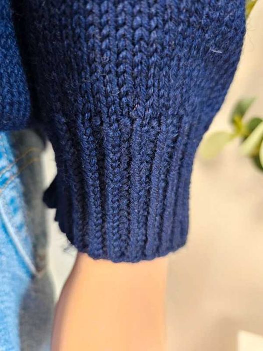 Sweter męski  wełna norweski wzór granatowy z czerwienią XL Handmade