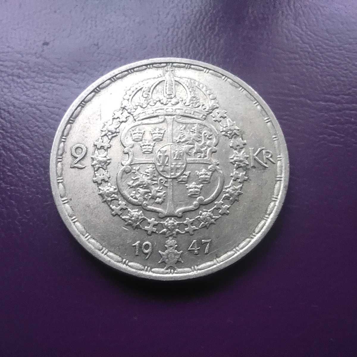 Moneta 2 KORONY 1947 TS / SZWECJA - Srebro - Rzadka !
