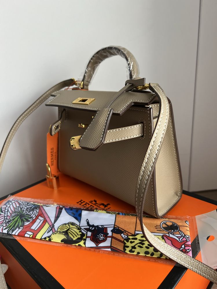 Сумка в стилі Hermes Kelly Mini Beige