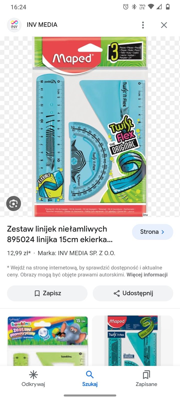 Zestaw linijki do geometrii nie łamiący się.