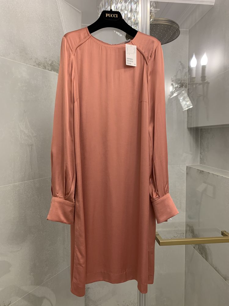 H&M jedwabna sukienka z rękawami elegancka koktajlowa rose