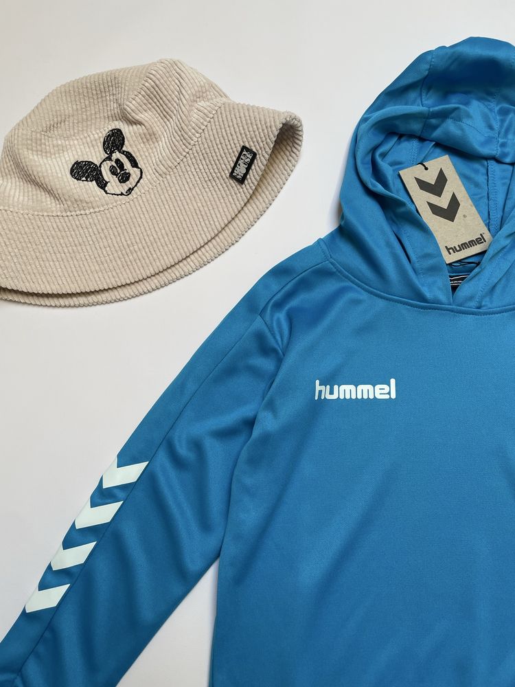 128 Hummel niebieska bluza chłopięca sportowa piłkarska hoodie trening