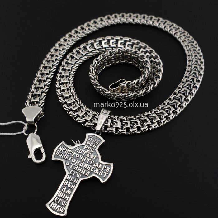 Чоловіча срібна цепочка з хрестиком ланцюжок масивний Фараон 925 проба