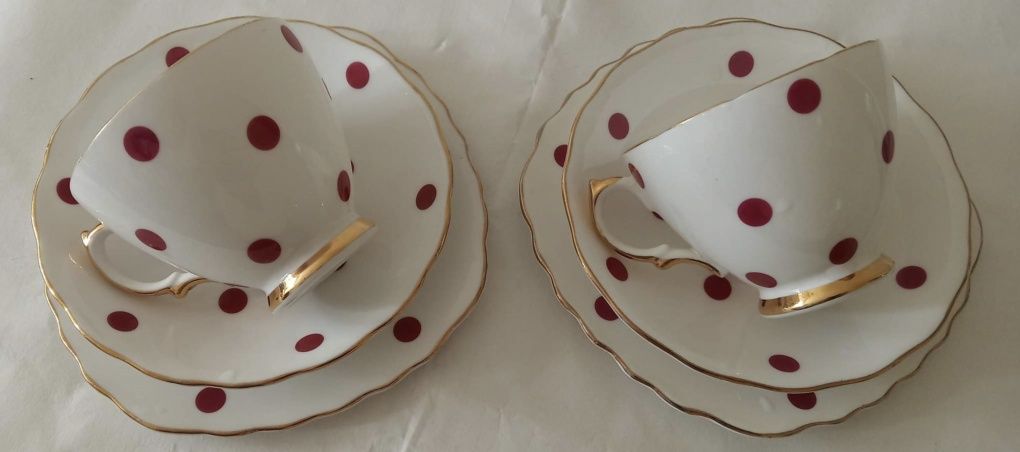 Stara Retro Polka Royal Vale Kropki Trio Filiżanka porcelana angielska