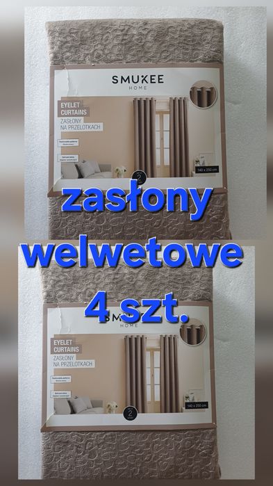 Zasłony welwetowe aksamitne 4 szt NOWE beż Smukee