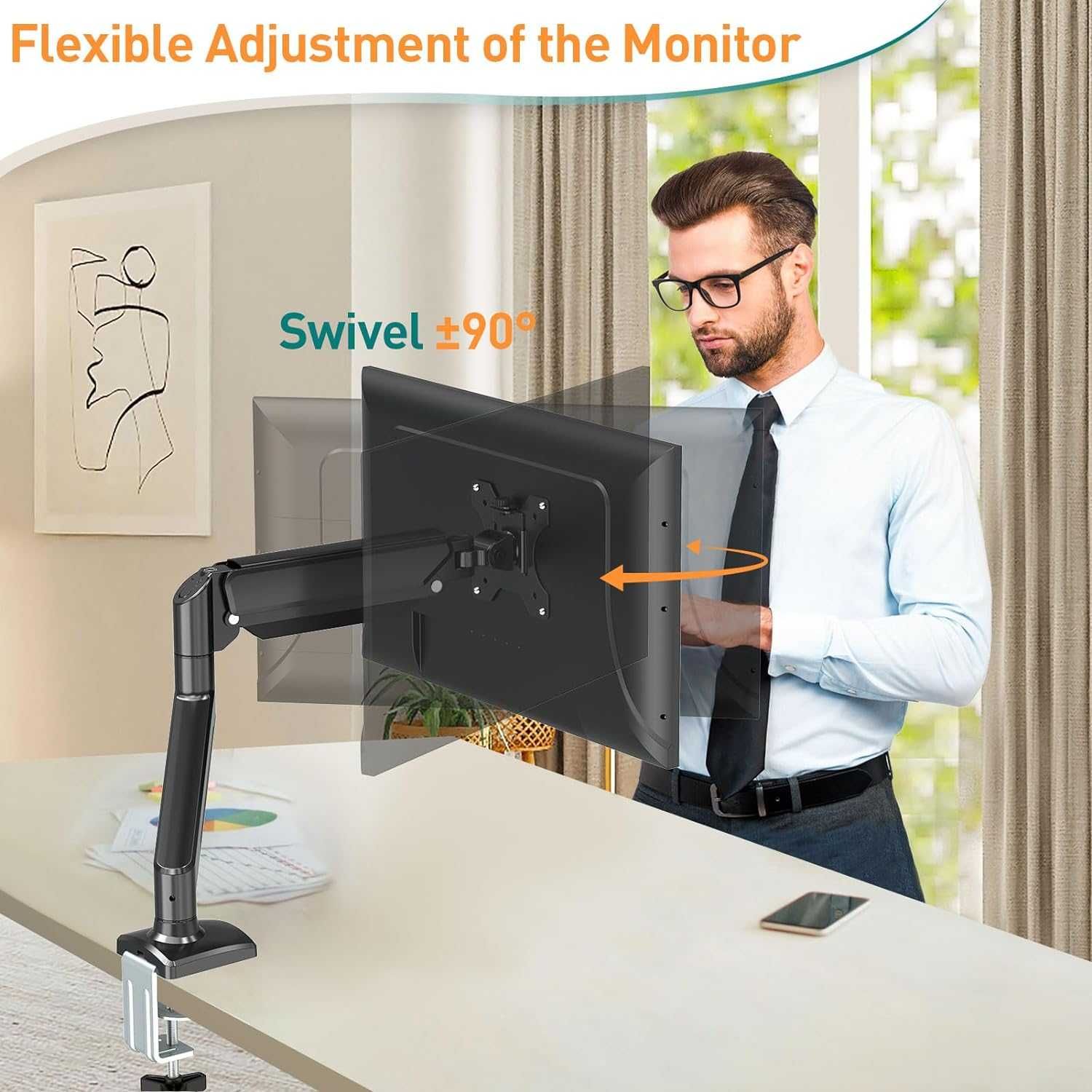 Ramię na monitor sprężyna gazowa 13-27" do 9kg mocny