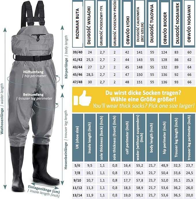 Nowe wodery wędkarskie / wodoodporne spodniobuty R-43/44 !2031!