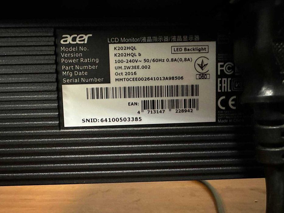 Монітор LED ACER K202HQL 19.5 дюймів в повністю працюючому стані