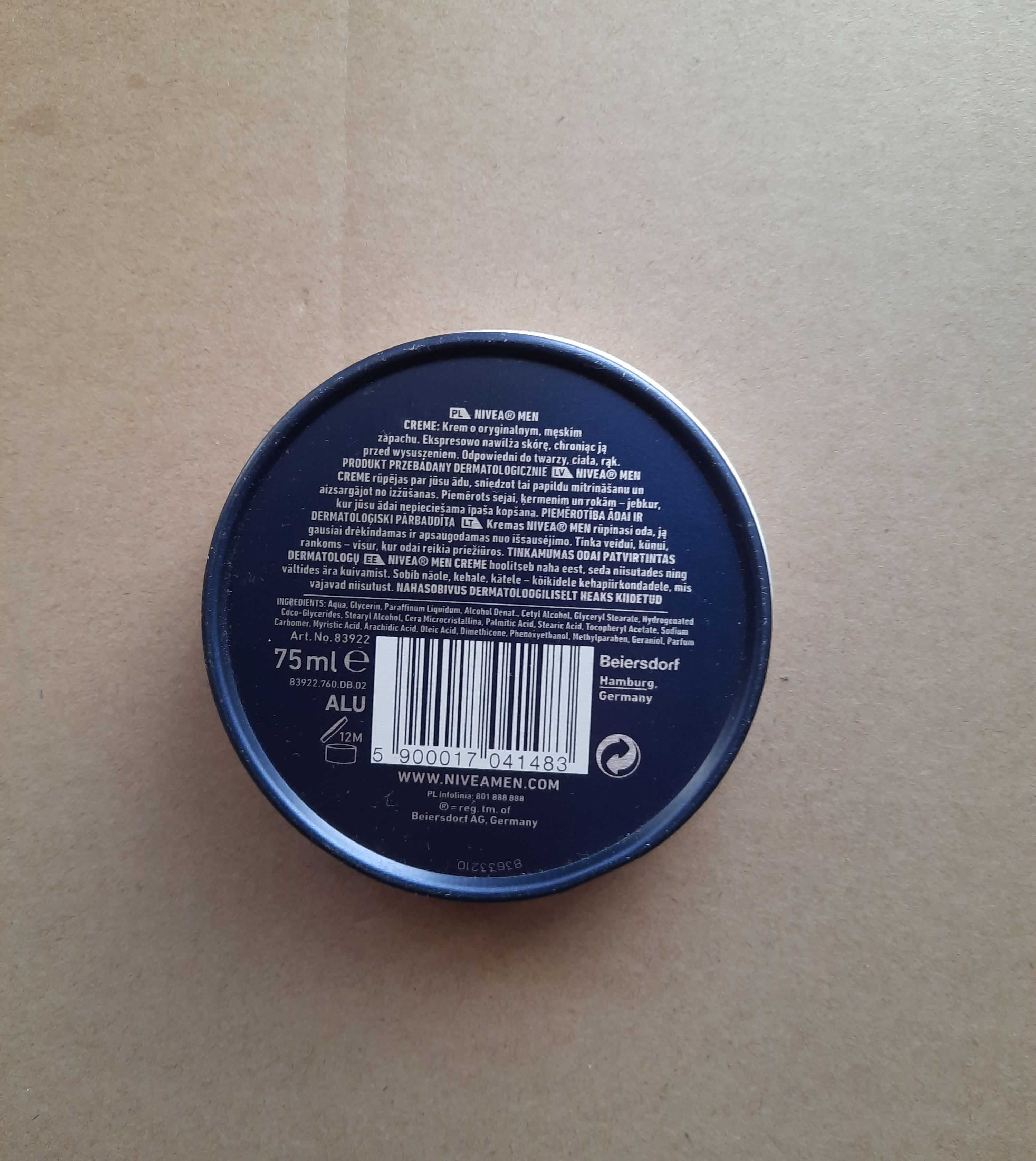 NIVEA MEN Creme krem dla mężczyzn twarz ciało ręce 75ml pudełko metal