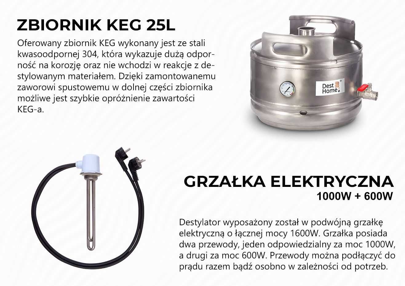 Destylator elektryczny, kolumna 2w1: Pot Still + Rektyfikacyjna 25L