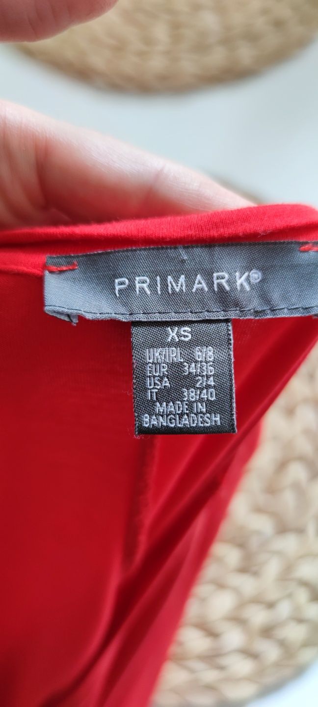 Top bluzka z krótkim rękawem asymetryczna czerwona Primark XS/34/6