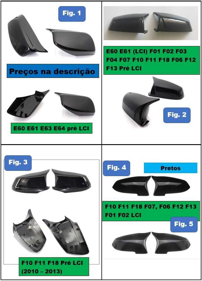 Capas retrovisor Preto Brilhante BMW E60 E61 F01 F02 F06 F10 F11 Etc.