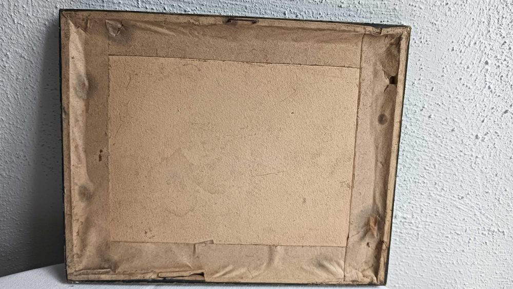 Stary obrazek w ramce drewnianej+ szkło