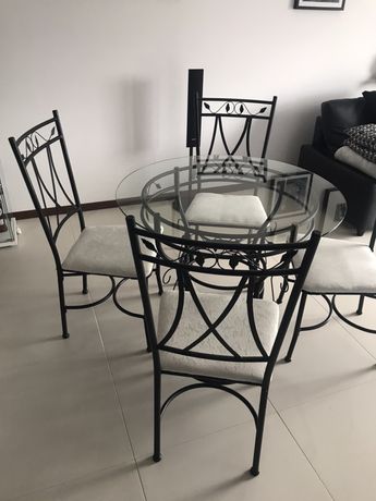 Stół z krzesłami, okrągły szklany super cena