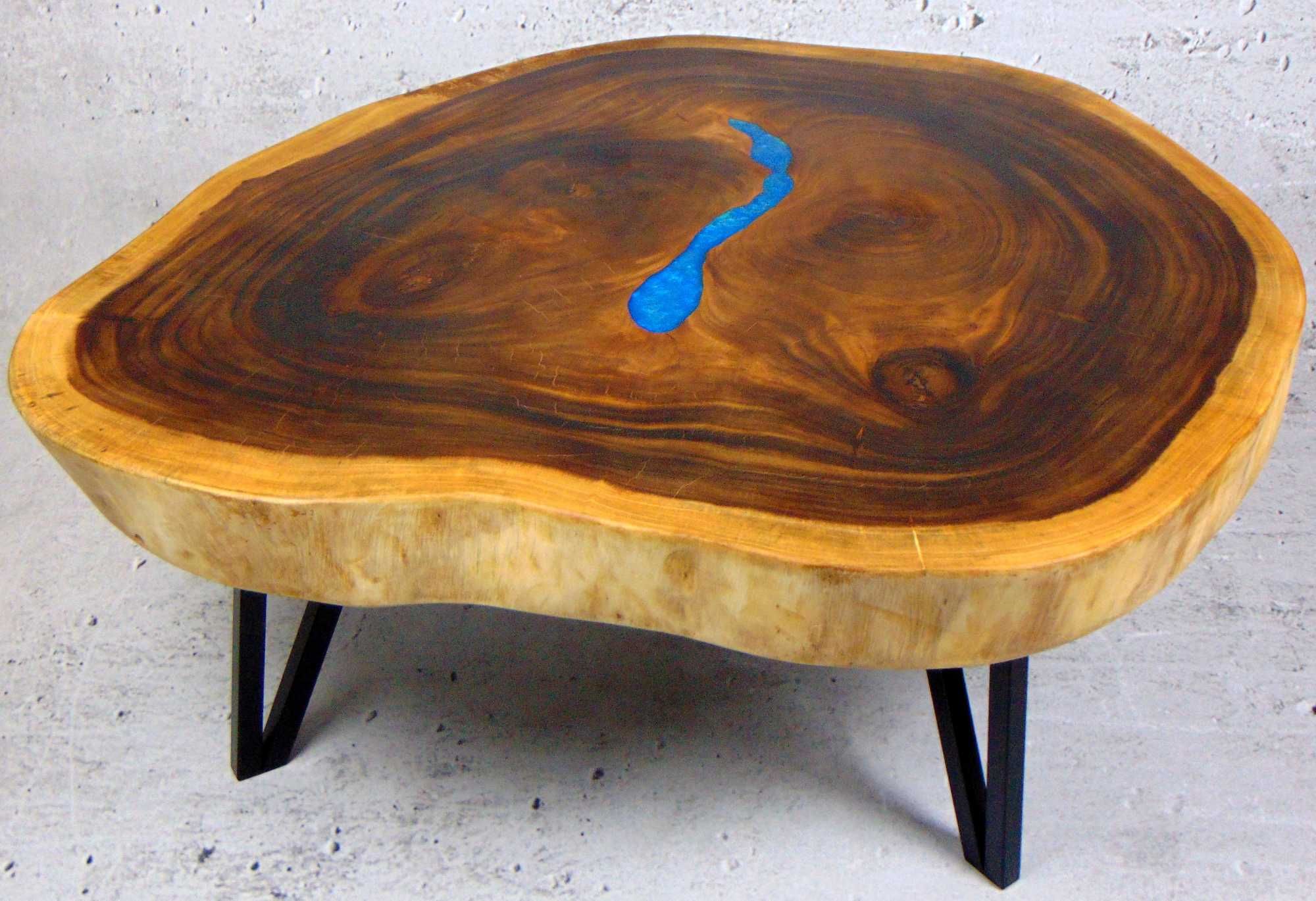 Stolik kawowy stół 120 cm drewno egzotyczne suar żywica