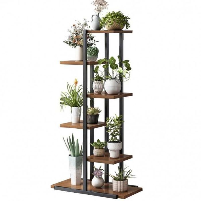 Kwietnik stojak na kwiaty regał 6 półek 113x60x20 cm czarno-brązowy