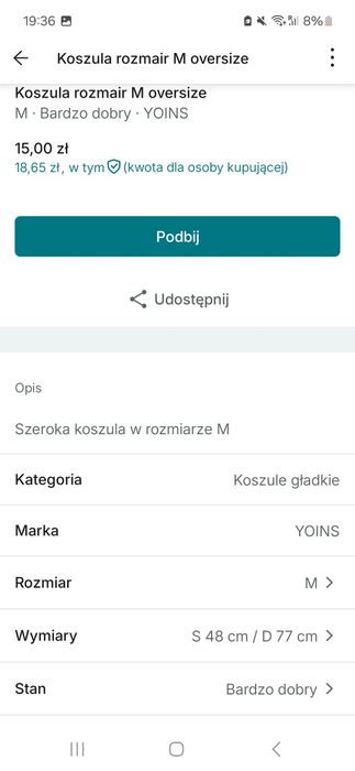 Koszula męska oversize M czarna gładka długa awangarda żałobna pogrzeb