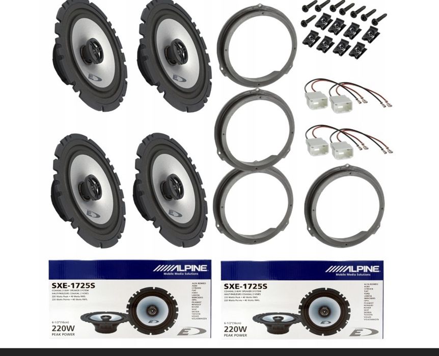 Glośniki samochodowe Alpine SXE-1725S z dystansami do mondeo mk4