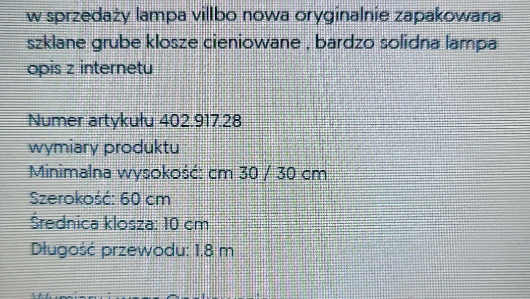 IKEA Villbo lampa sufitowa wisząca nowa