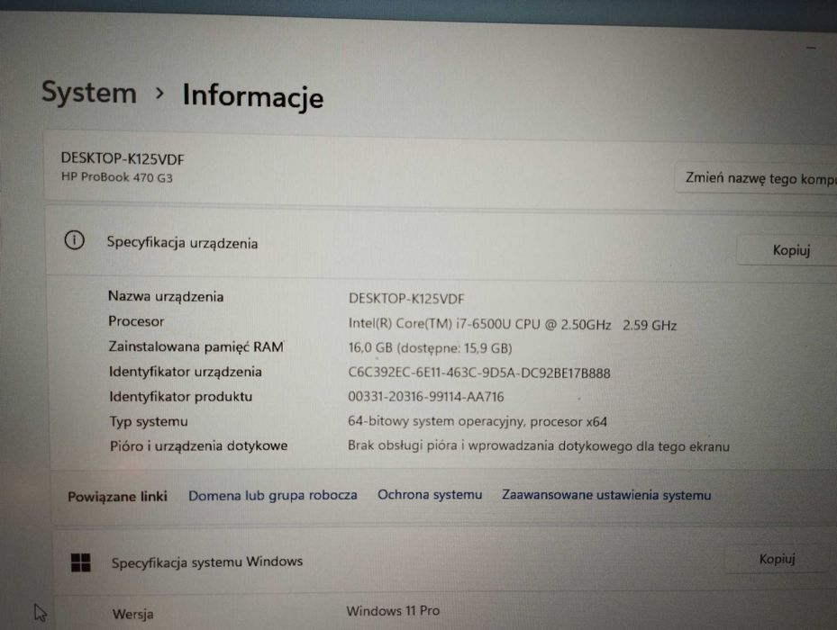 HP ProBook 470 G3 i7-6500U 16GB 256GB SSD 17,3" FHD Radeon R7 Win11 Pr