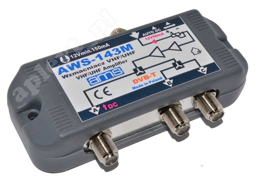 Wzmacniacz rozdzielacz antenowy telewizyjny DVB-T DVB-T2 AWS-143 AMS