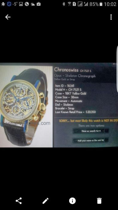 Золотые Швейцарские часы Opus Skeleton Chronograph