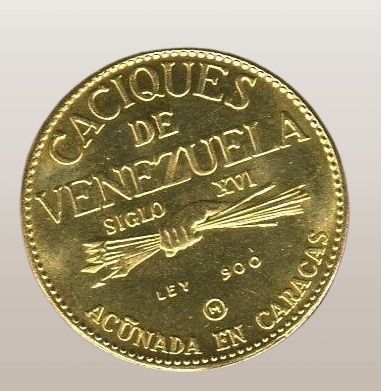 Moeda 5 Bolívares 1976 ouro 21 k