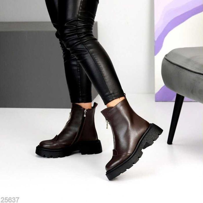 Зимові шкіряні коричневі черевики, зимние коричневые ботинки 36-40р