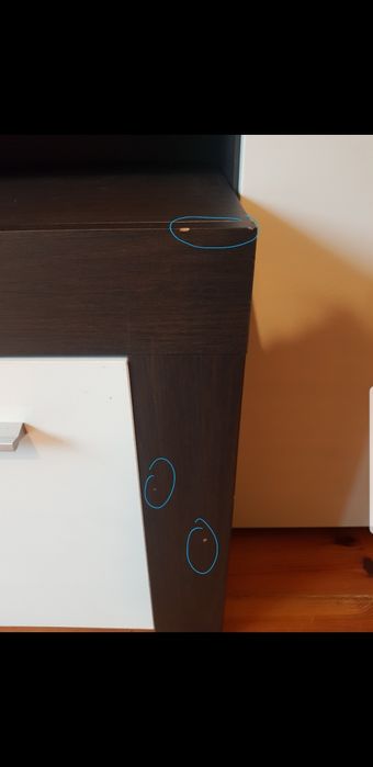 Szafka rtv, stojąca i wisząca. Ciemny brąz i biały lakier. Meble rtv