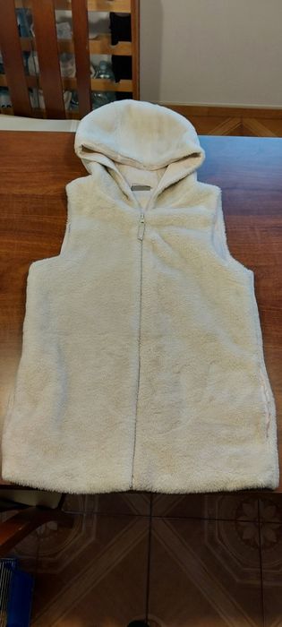 Kamizelka, bezrękawnik z kapturem, beżowy, rozmiar 164