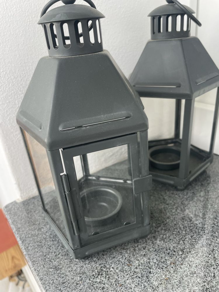 Ikea Kringsynt dwa lampiony zewnetrzne, metalowe, ciemna zieleń