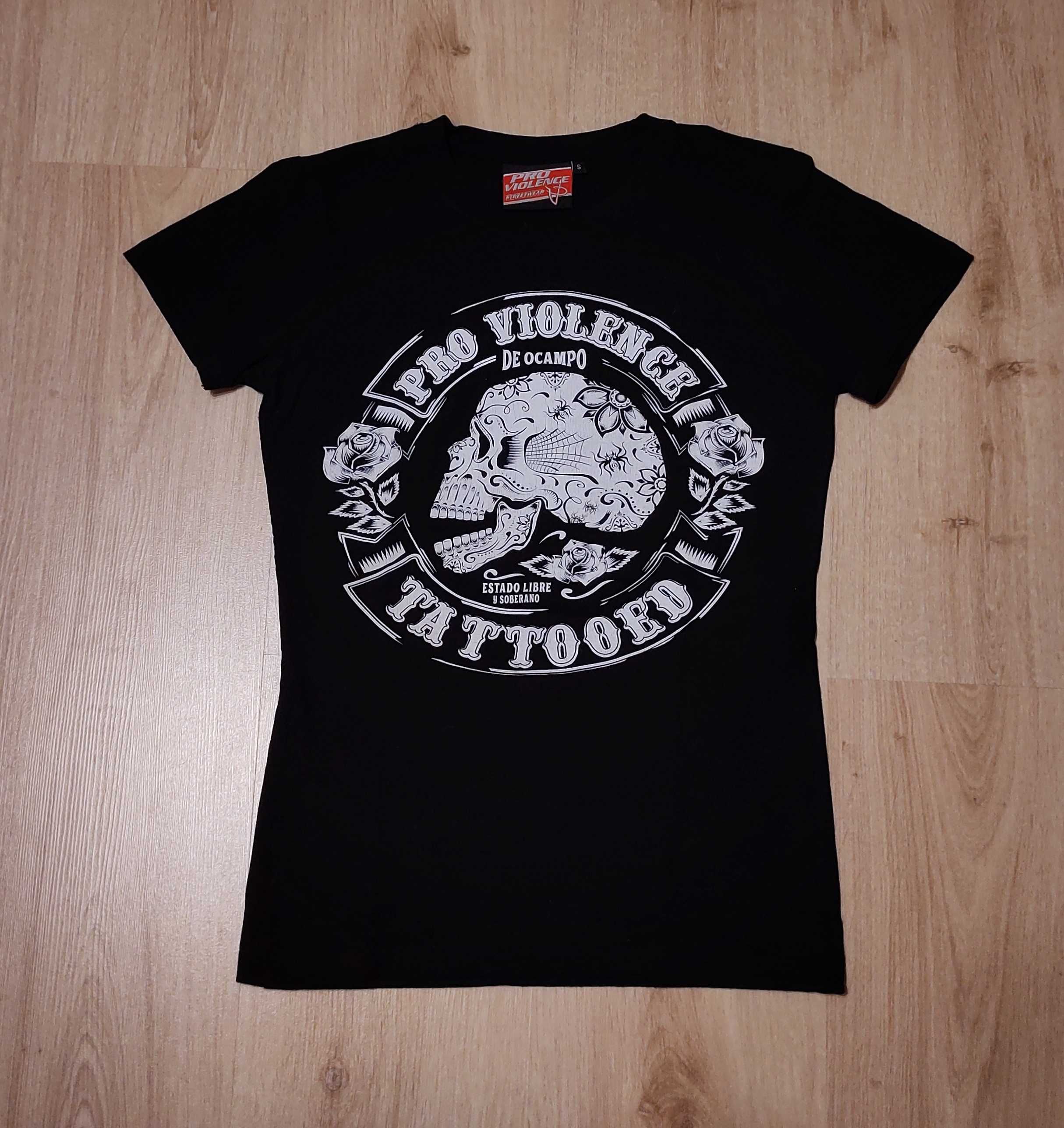 T-shirt, czarna koszulka z motywem TATTOO, rozmiar S, czaszka, tatuaż.
