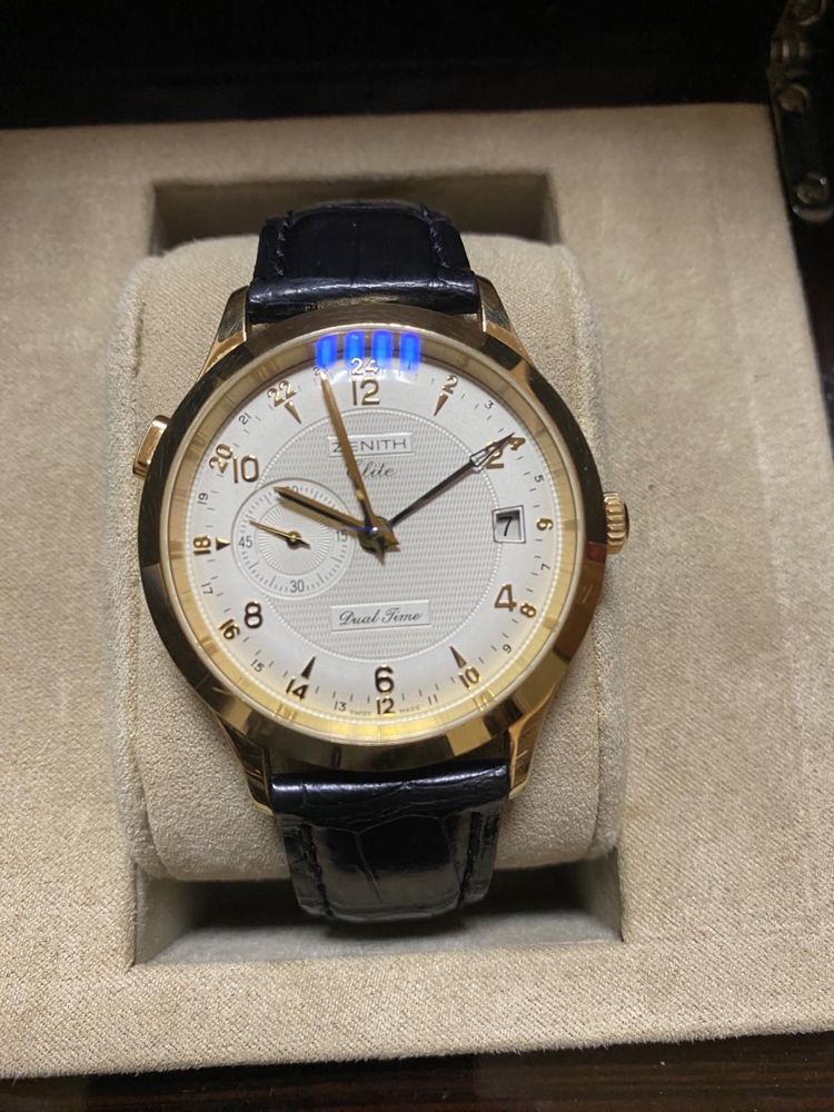 Золотые часы Zenith Elite Dual Time. 6500$